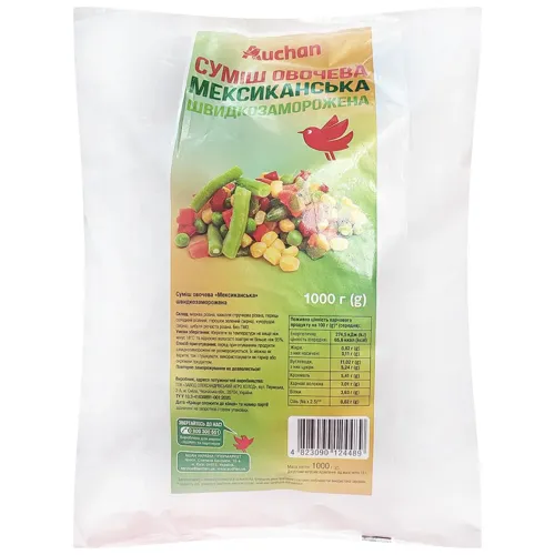 Суміш овочева Ашан Мексиканська швидкозаморожена 1000г
