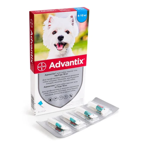 Краплі для собак масою тіла 4-10 кг Advantix Bayer 4х1мл, в/ґ