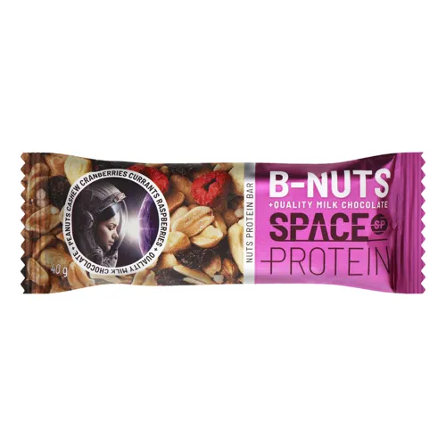 Батончик горіховий з ягодами і молочним шоколадом Space Protein м/у 40г