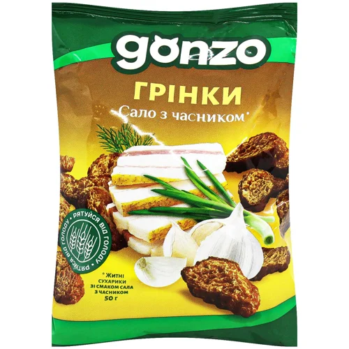 Сухарики Gonzo Грінки житні зі смаком сала з часником 50г