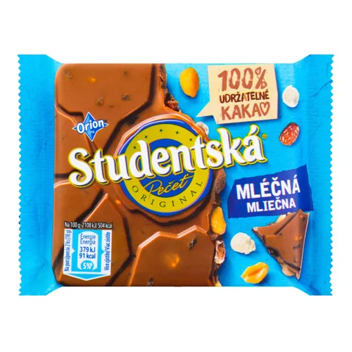 Шоколад молочний з арахісом, желейними шматочками та родзинками Studentska м/у 90г
