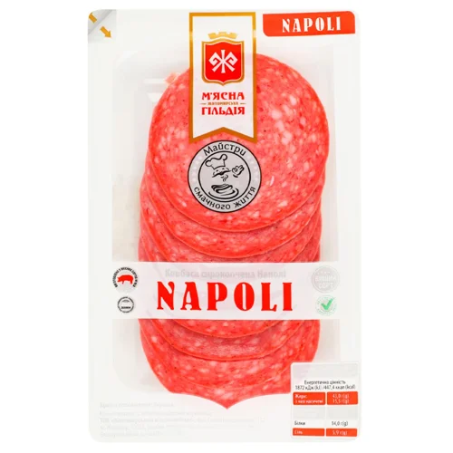 Ковбаса М'ясна гільдія Napoli сирокопчена вищий гатунок нарізка 75г