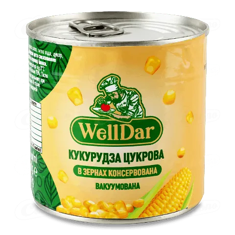 Кукурудза WellDar цукрова стерилізована з/б ключ, 340г