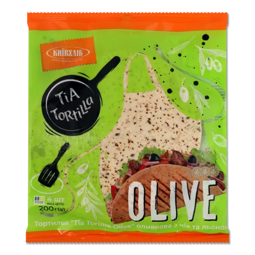 Тортилья Оливкова З Чіа Та Льоном Olive Tia, Київхліб, м/у 200г