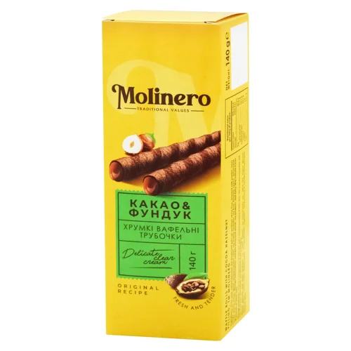 Трубочки вафельні Molinero какао та фундук 140г