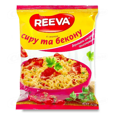 Вермішель Reeva швидкого приготування смак сиру та бекону, 60г