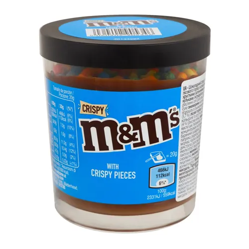 Спред шоколадний з ароматом лісового горіха з кольоровими та хрусткими запеченими рисовими кульками M&M`s 200г