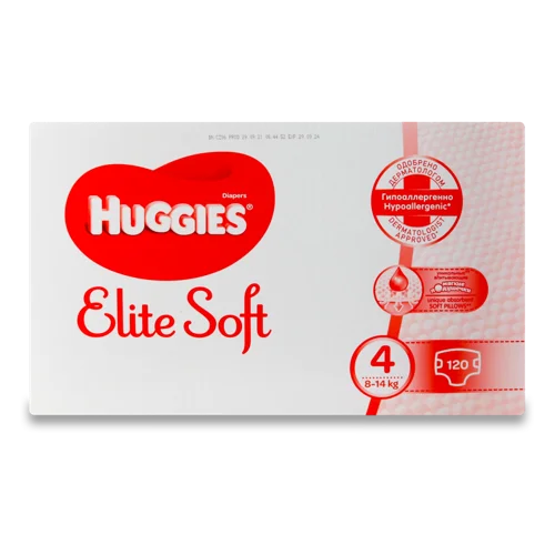 Підгузки Дитячі 8-14 кг 4 Elite Soft Huggies 120 шт, в/ґ