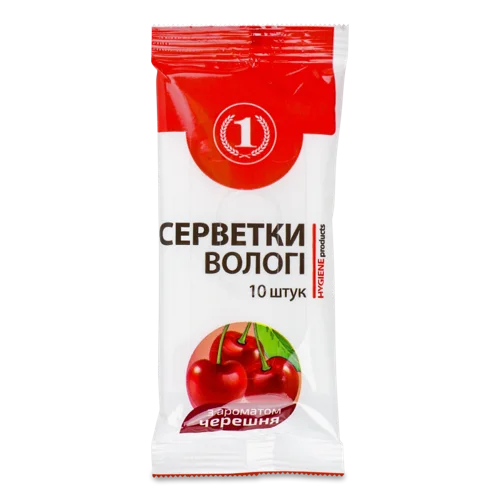 Вологі Серветки Черешня ТМ "1" з натуральною оболонкою, 10 шт