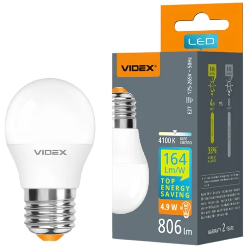 Лампа світлодіодна Videx G45 4.9W E27 4100K