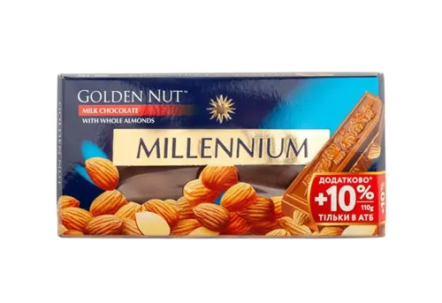 Шоколад Millennium Gold молочний із мигдалем к/уп 110г
