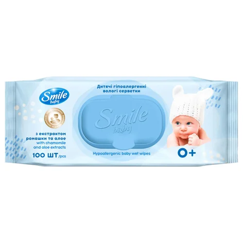 Серветки вологі Smile Baby дитячі з екстрактом ромашки та алое 100шт