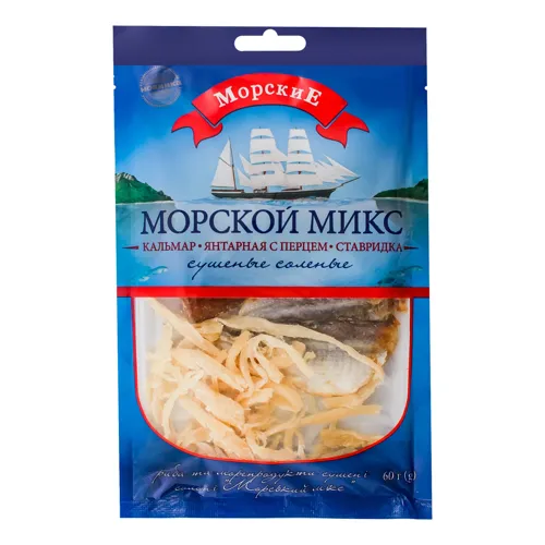 Риба та морепродукти сушені солоні Морський мікс Морские м/у 60г