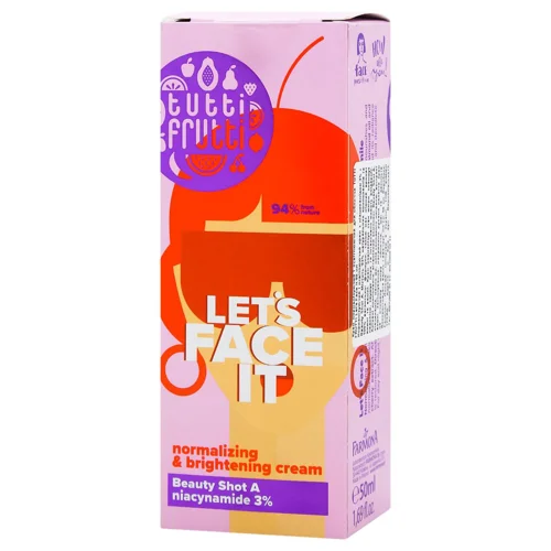Крем для обличчя Farmona Tutti Frutti Let's Face It нормалізуючий і освітлюючий з ніацинамідом 3% + Beauty Shot A 50мл