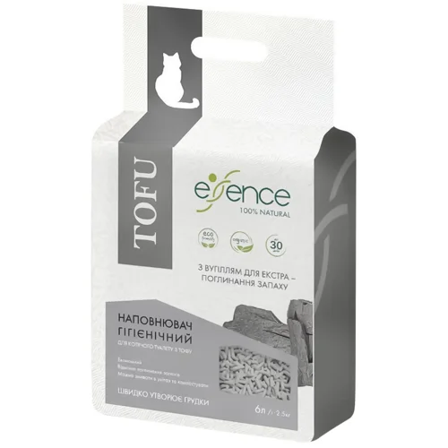 Наповнювач гігієнічний Essence для котів з тофу з вугіллям 6л