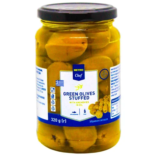 Оливки Metro Chef фаршировані анчоусами у соняшниковій олії 320г