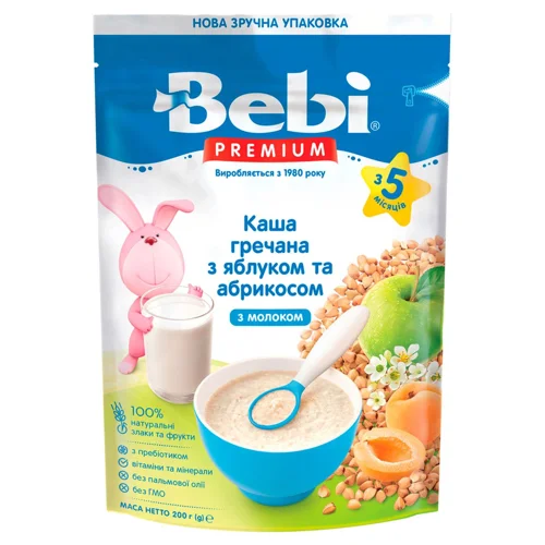 Каша Bebi Premium молочна гречана з яблуком та абрикосом 200г