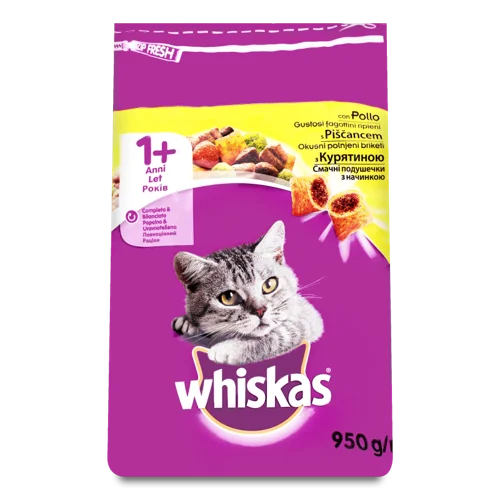 Корм сухий для дорослих котів з курятиною, Whiskas, м/у, в/ґ, 950 г