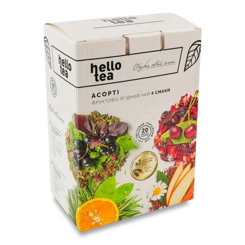Чай фруктово-ягідний листовий Асорті Hello Tea, 4 смаки, к/у, 20 шт