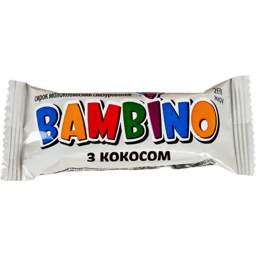 Сирок глазурований Bambino молоковмісний з кокосом 26%, 36г