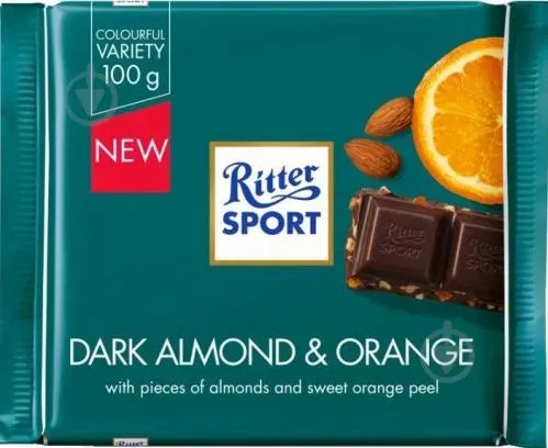Шоколад Ritter Sport темний мигдаль і апельсин 100г