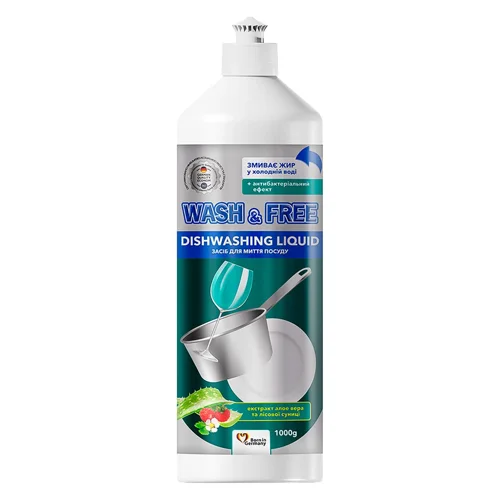 Засіб для миття посуду Wash&Free Екстаркт алое вера та лісової суниці 1л