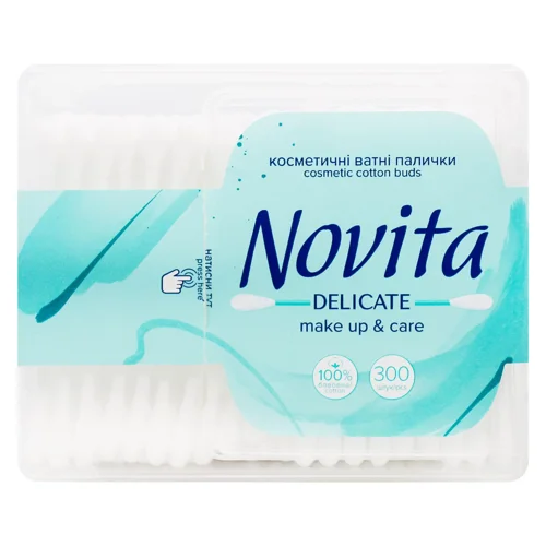 Палички ватні Novita Delicate у квадратній коробці 300шт