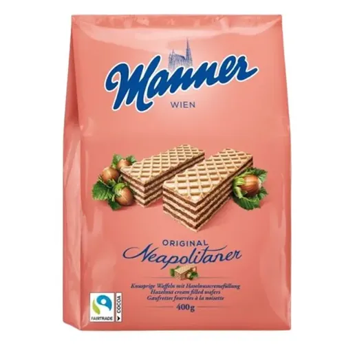 Вафлі Manner Hazelnut Cream Filled з горіховим кремом, 400г