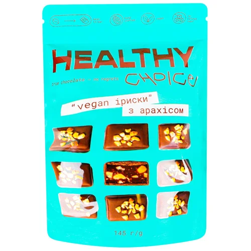 Цукерки Healthy Choice Іриски з арахісом 145г