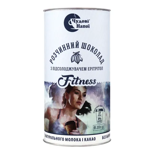 Розчинний шоколад з підсолоджувачем ерітрітол Fitness Чудові напої 200г
