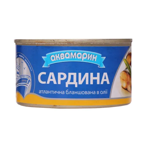 Сардина атлантична бланширована в олії Аквамарин з/б 230г