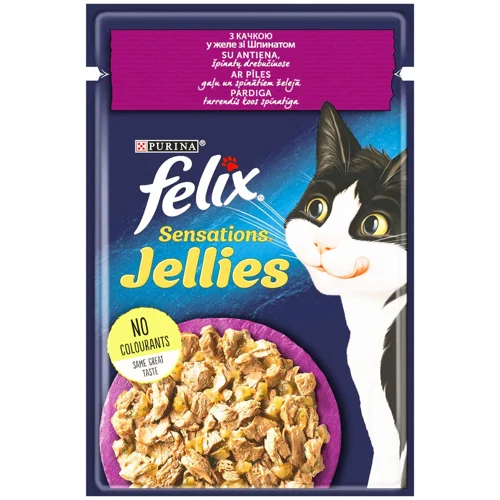 Корм вологий Felix Sensations Jellies з качкою та шпинатом для котів 85г