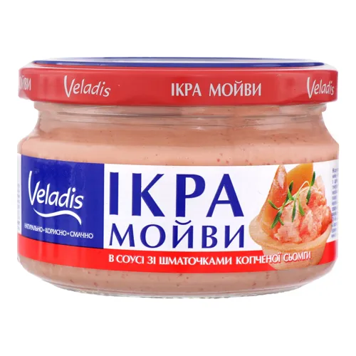 Ікра мойви в соусі зі шматочками копченої сьомги Veladis с/б 180г