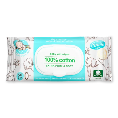 Вологі Серветки Baby Smile, 50 шт, для немовлят, гіпоалергенні