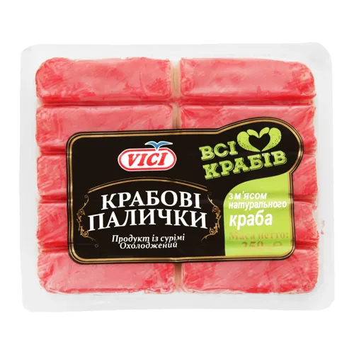 Палички крабові з м'ясом натурального краба Сніжний краб Vici охолоджені вищого ґатунку 250г