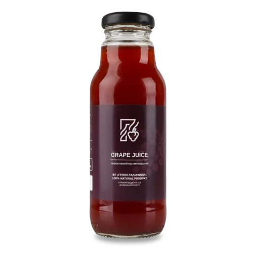 Сік Натуральний Неосвітлений Пастеризований Виноградний Червоний ФГ Гроно Галичини, 300мл