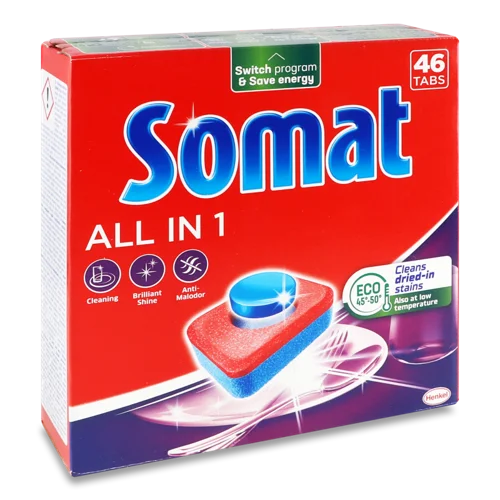 Засіб Для Миття Посуду В Посудомийних Машинах Таблетки All In 1 Somat 46х17.6г, в/к