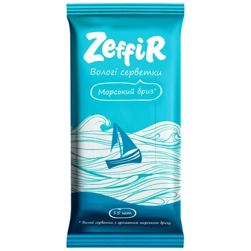 Серветки вологі Zeffir Морський бриз 15шт