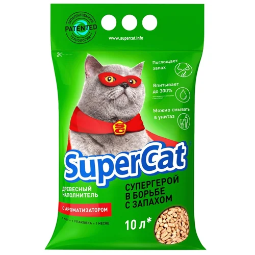 Наповнювач гігієнічний SuperCat для котів деревинний з ароматизатором 3кг