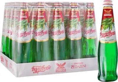 Упаковка грузинського лимонаду Zedazeni безалкогольний газований напій зі смаком Тархуна 0.5л х 20 шт