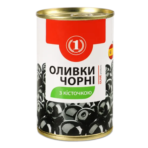 Оливки Чорні З Кісточкою, ТМ '1', з/б 300г