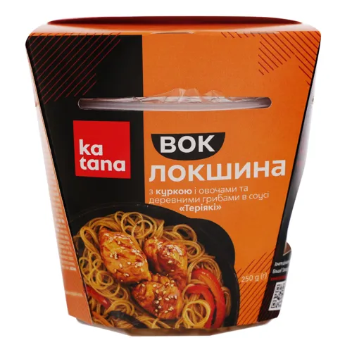 Локшина з куркою і овочами та деревними грибами в соусі Теріякі Вок Katana к/у 250г