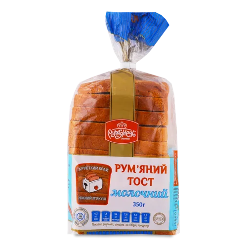 Хліб Половинка В Нарізці З Пшеничного Борошна Тостовий Молочний Рум'яний, М/у 350г