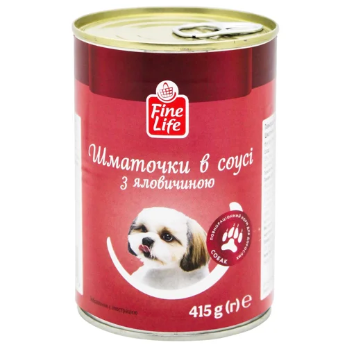 Корм Fine Life Шматочки в соусі з яловичиною для дорослих собак 415г