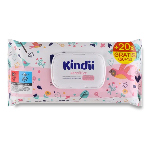Вологі Серветки Дитячі Kindii Sensitive, 20% додатково, з/б