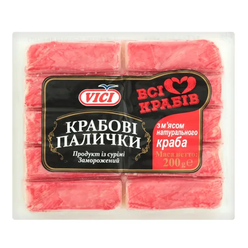Крабові палички з м'ясом натурального краба заморожені Vici 200г