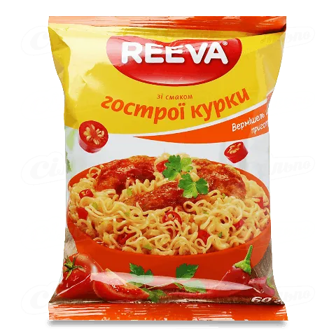 Вермішель швидкого приготування «Reeva» зі смаком гострої курки, 60г