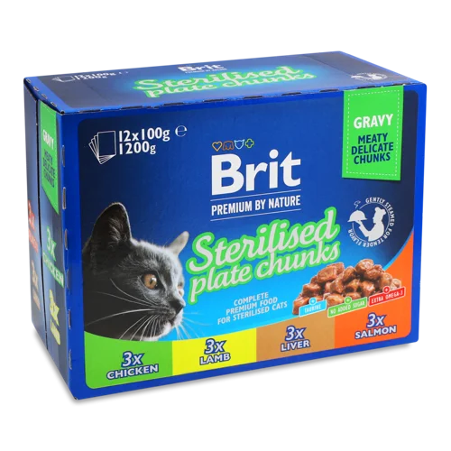 Вологий Повнораціонний Корм для Стерилізованих Котів Premium by Nature Brit к/у, 12х100г