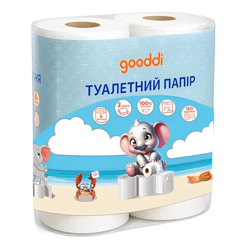 Папір туалетний Gooddi 2-шаровий, 4шт