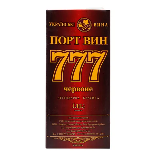 Вино 1л 14.5% червоне зі смаком вишні 777 Порт Вин т/п